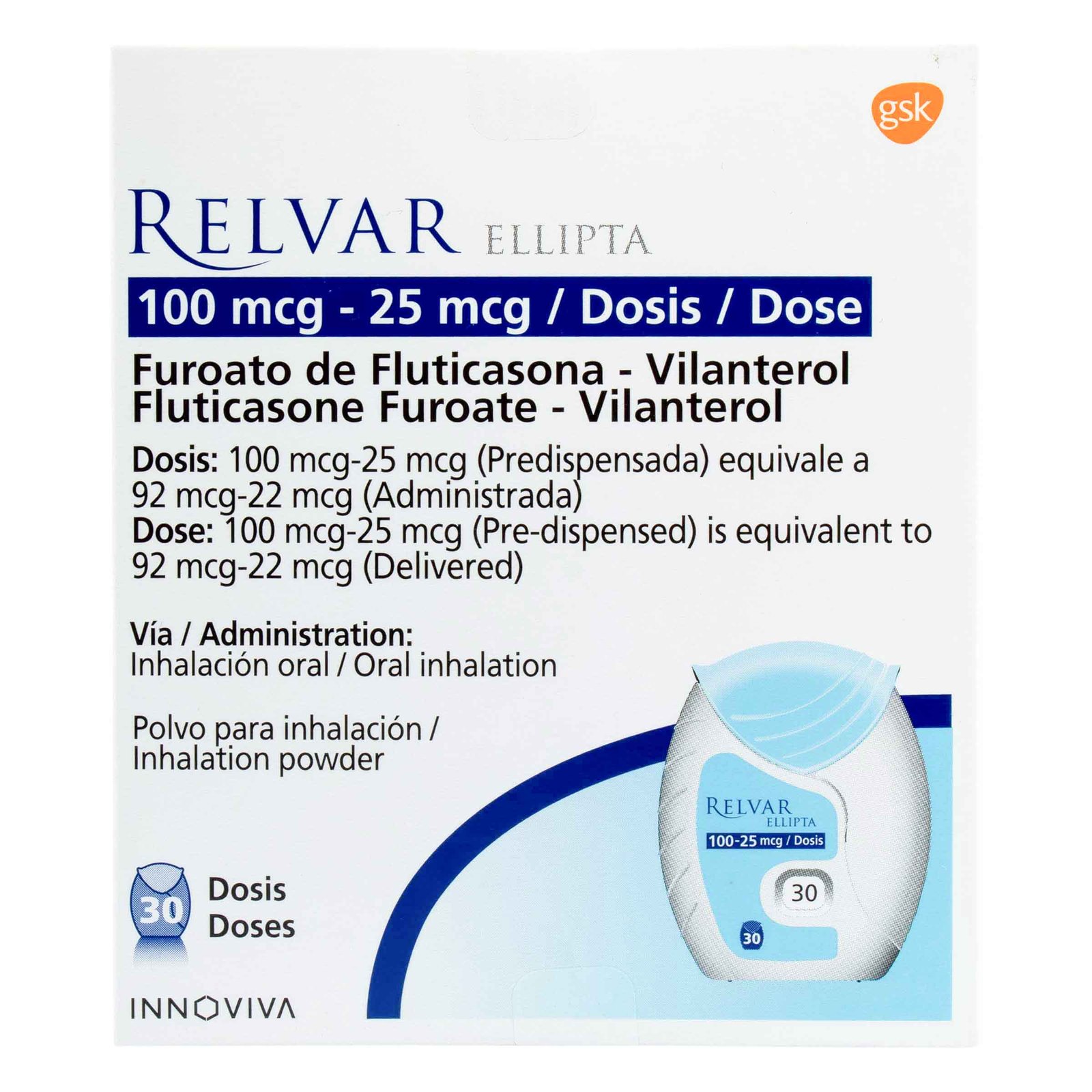 Relvar Ellipta 100/25 mcg x 30 dosis